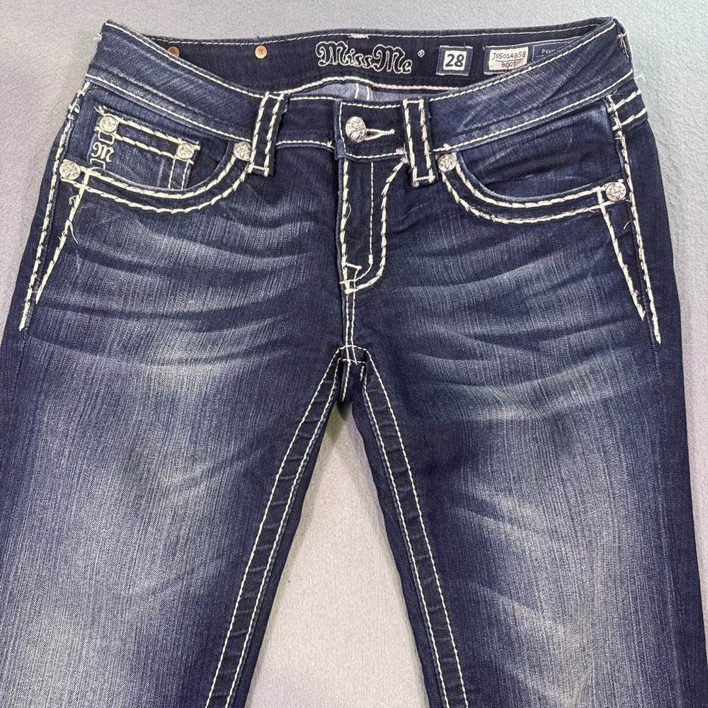 Miss Me Women Jeans WOMENS 28x34 Boot Cut Embroidered Stretch THICK STITCH - Picture 2 of 10